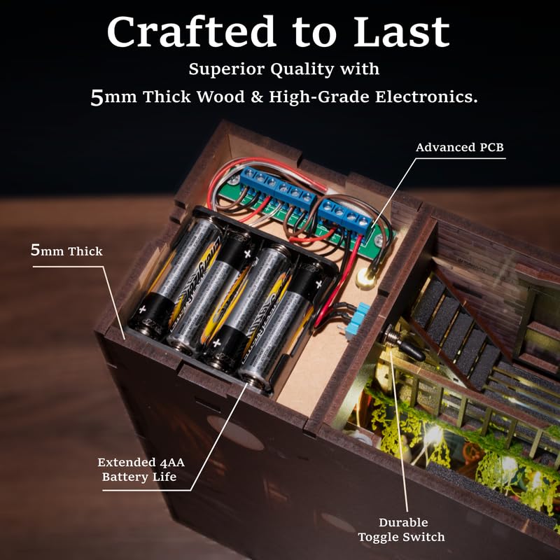 MiniAlley Book Nook DIY Kit - Dreamy - Miniature House Dollhouse Kit for mature-themed and Teens  Desgined in USA  Booknook Bookshelf Decor Alley Model Build with LED Light  Gifts for Family and Friends