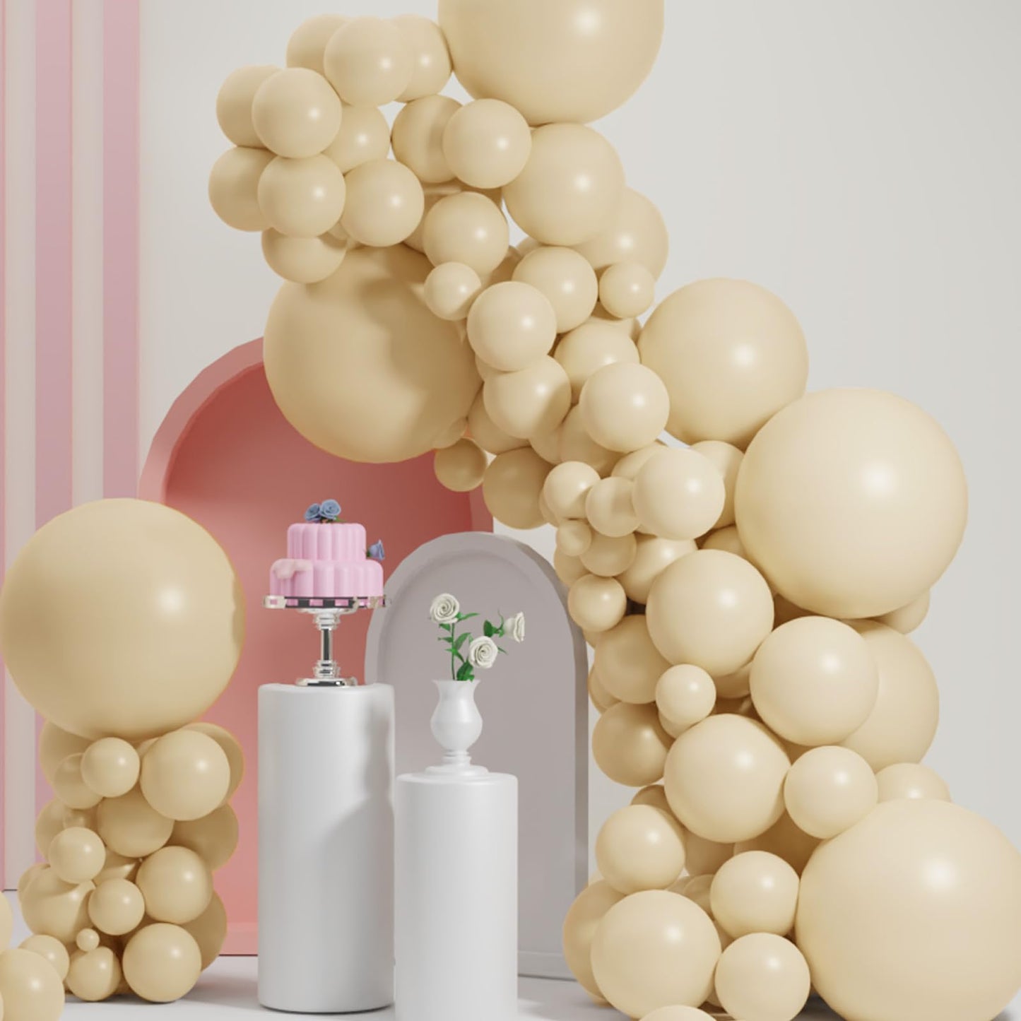 Double Stuffed Cream Beige Balloons, Pastel Beige Balloon Arch,18 12 10 5 Inch Double Stuffed Cream Beige Balloon Different Size
