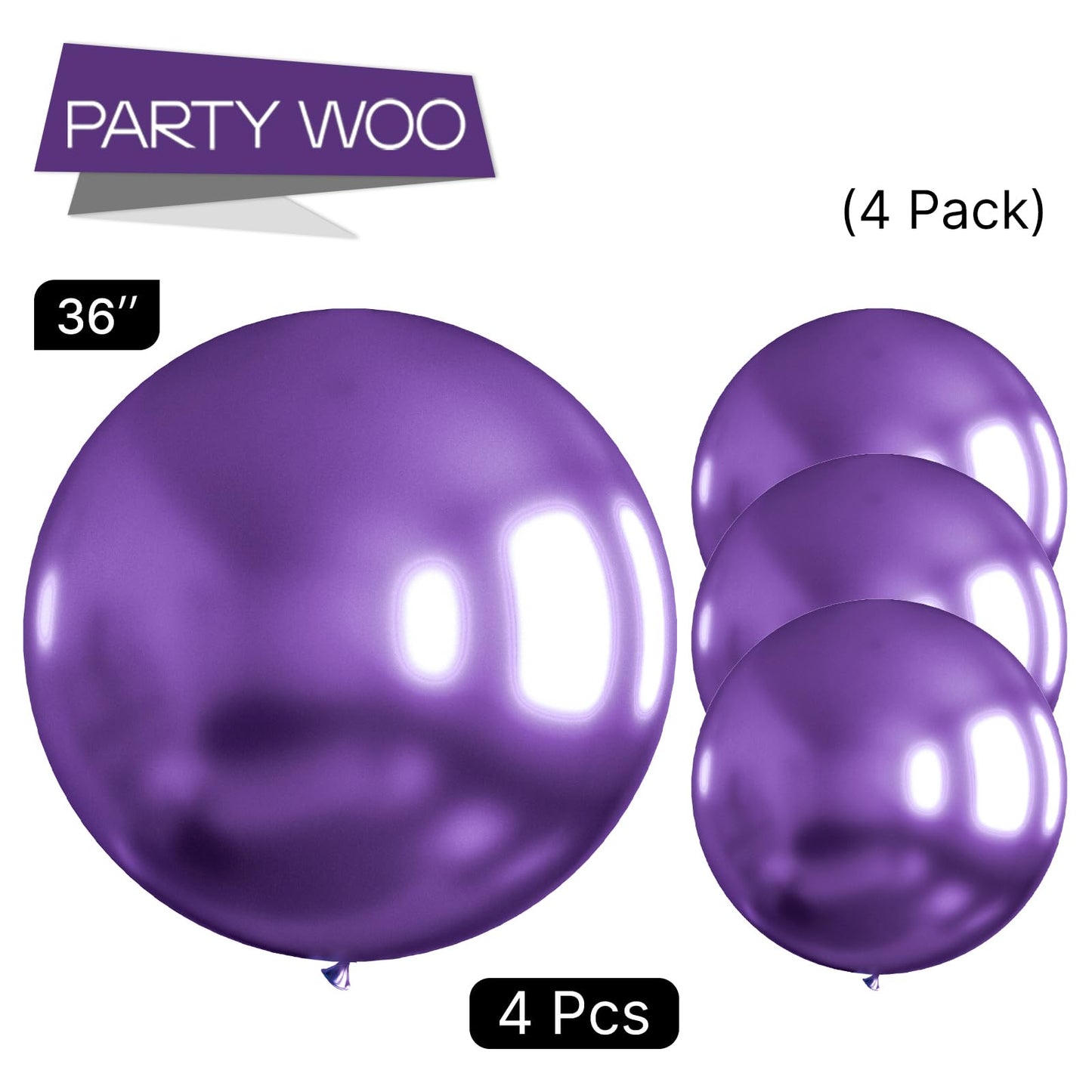 Partywoo Metallic Purple Large Balloons, 4 Pcs 36 Inch Balloons, Purple Metallic Big Balloons, Chrome Purple Giant Balloons, Jumbo Balloons For Birthday Decorations, Wedding Decorations, Purple-G105