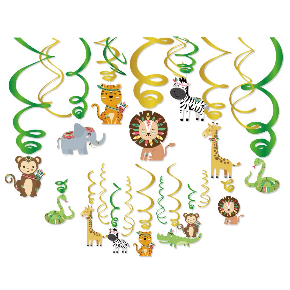 Kristin Paradise 30Ct Safari Animals Hanging Swirl Decorations, Jungle Party Supplies, Wild Birthday Theme Decor for Boy Girl Ba