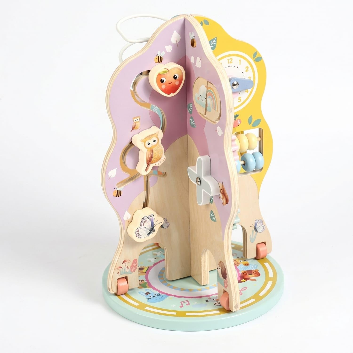 Freestanding TreeShaped Activity Toy Pastel Wooden Bead Maze Toy CartoonStyle Wooden Bead Maze Smooth Finish For Children, Woo