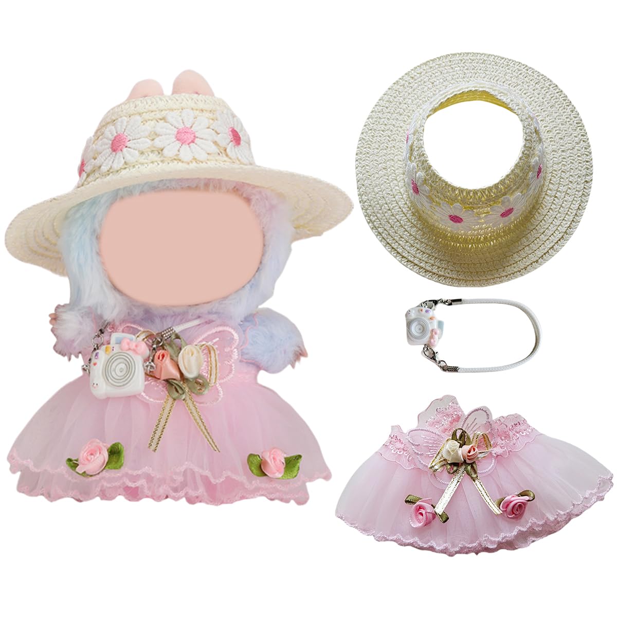 17cm Doll Clothes Set  enhanced Jeans & Knitted Sweater Outfit for 17cm 15cm Dolls  Cute Dress Up Fashion  No Doll Included (Flower  17cm/15cm)