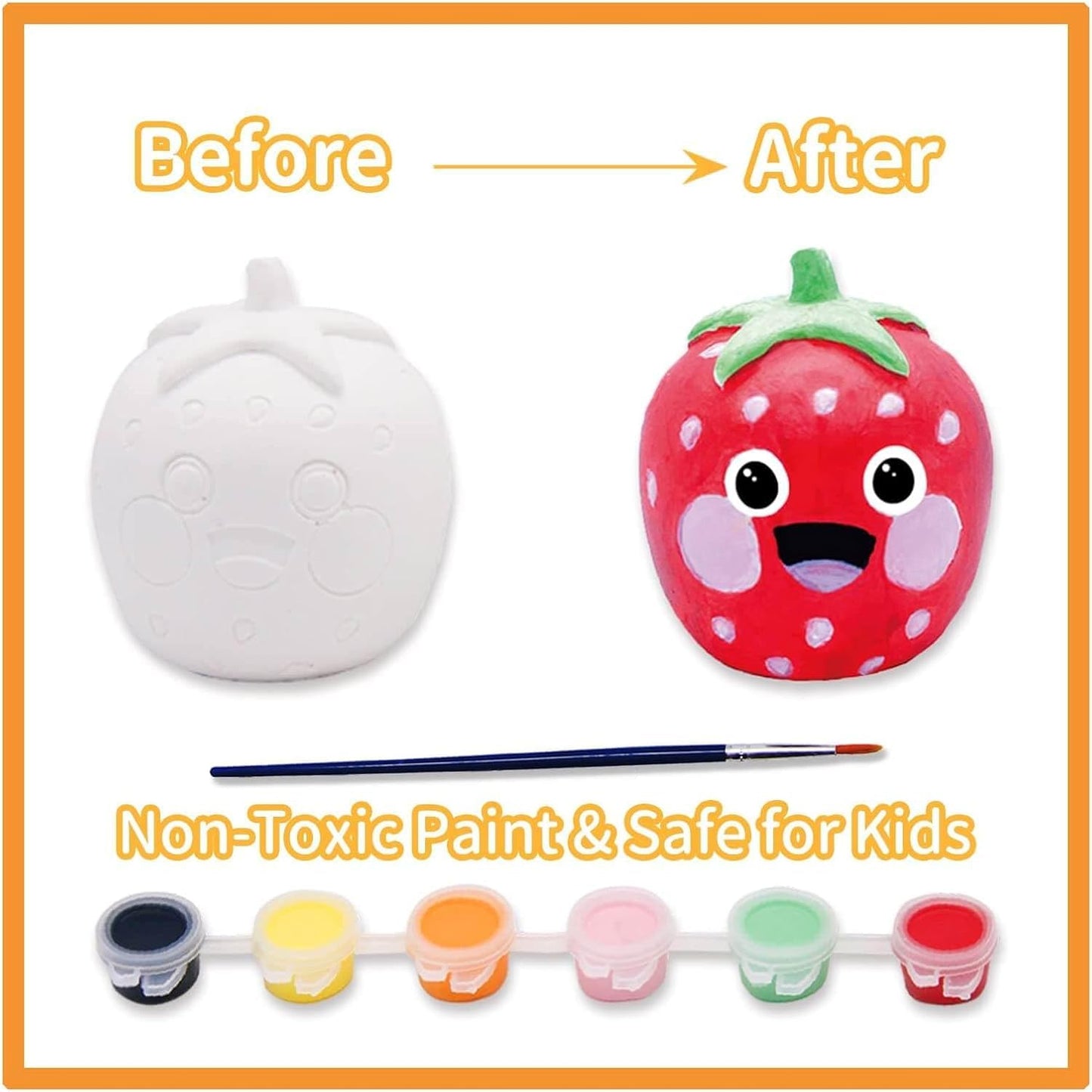 Funto Paint Your Own Fruits Painting Kit, 13 PCS Crafts Set for Kids, STEAM Project Creative Activity DIY Toys with 6 Figurines,