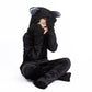 Jsiicennf Black Cat Animal Costume Girls, Kids Black Cat Halloween Cosplay Dress Up Jumpsuit Costume For Girls Boys (Large)