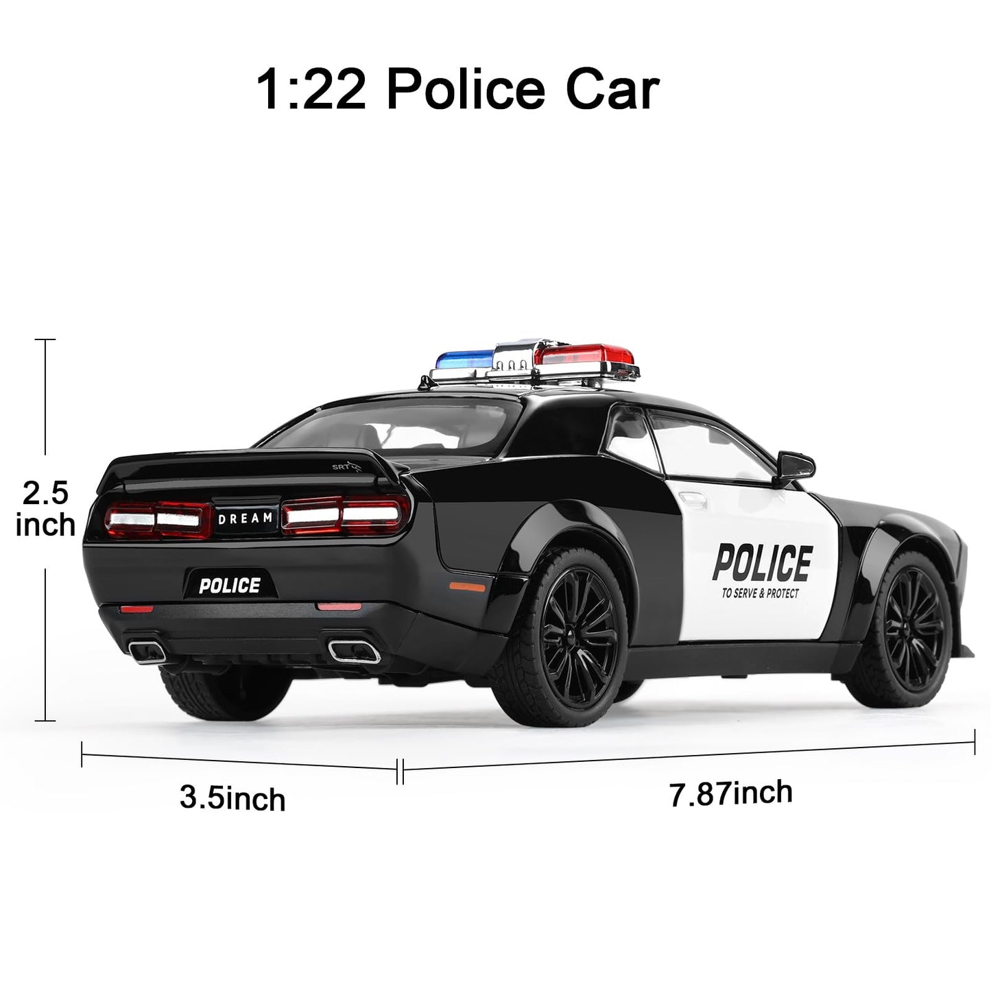 SASBSC Police Car Toys for Boys Age 3-12 1:22 Hellcat Toy Cars Diecast Metal Car Model with Light & Sound Collectable Muscle Car