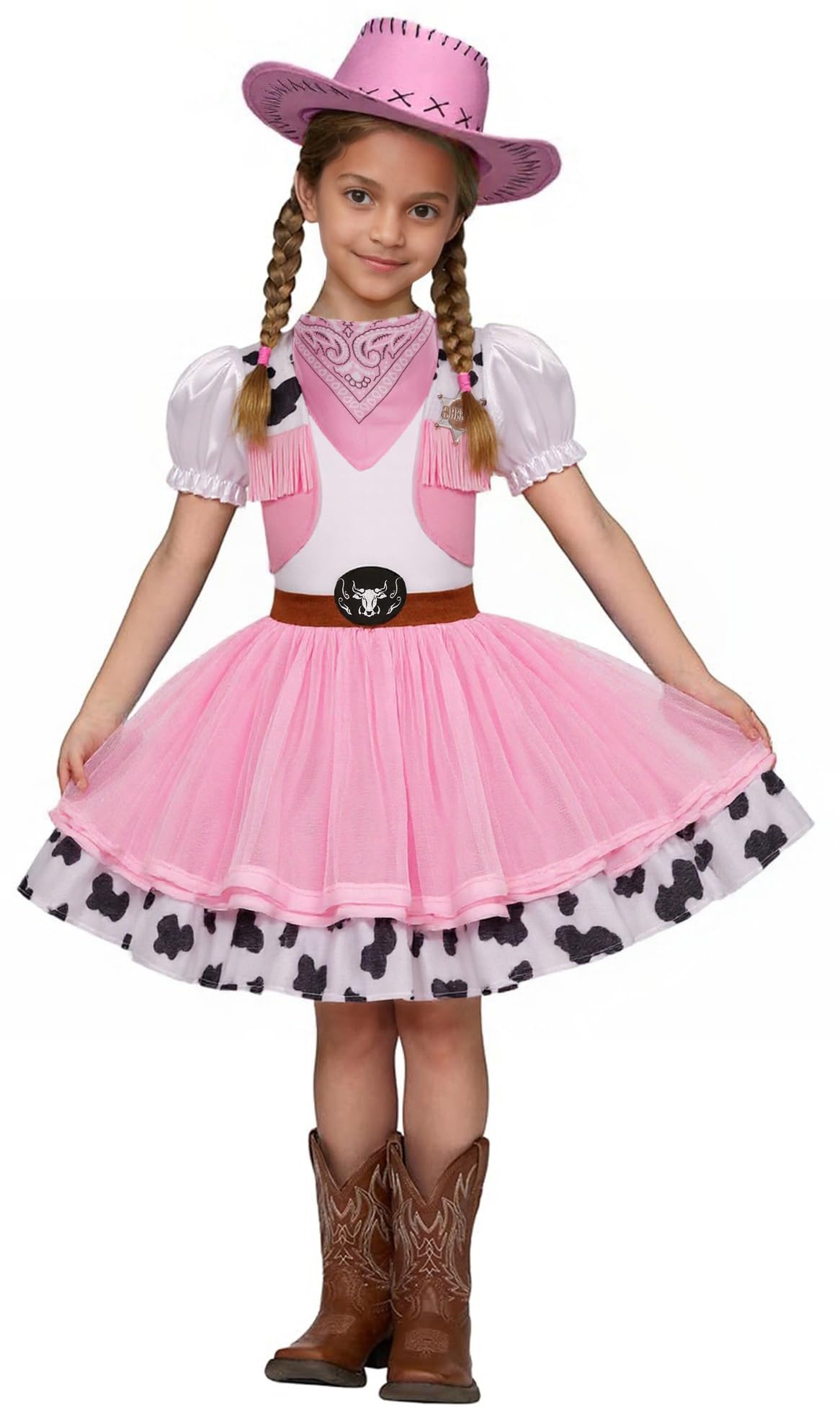 Costumerry Cowgirl Costume For Girls With Cow Girl Hat Toddler Halloween Costume Party Dress Up (9-10 Years)