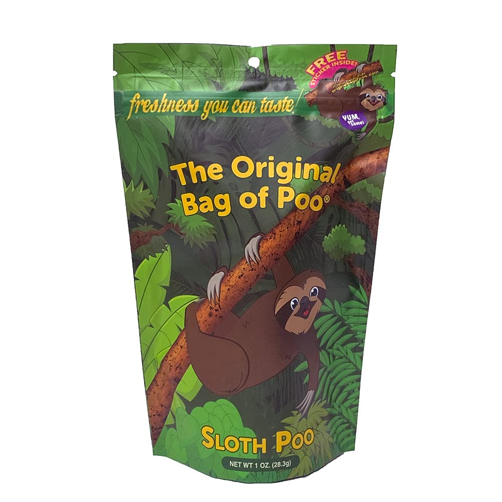 The Original Bag Of Poo, Sloth Poo (Black Cherry Flavored Cotton Candy), Novelty Poop Gag Gift (1 Oz. Single Bag), Free Sticker