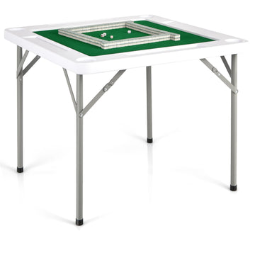 Goplus Classic Foldable Mahjong Table, 35' Square Green, 4 Cup Holders & 4 Chip Grooves, Foldable For Adults Domino Game, Camping