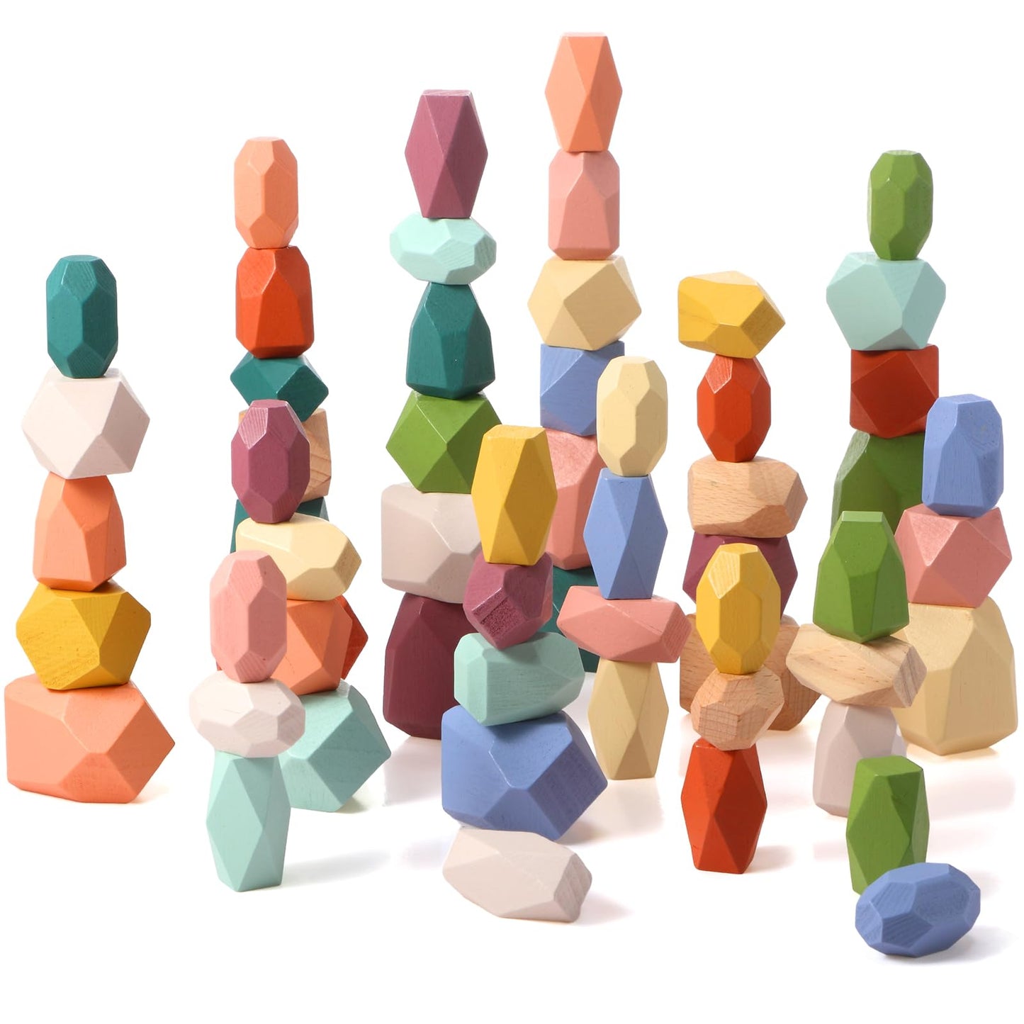 Jenaai 60 Pcs Stacking Rocks Montessori Toys For 1+ Year Old Colorful Wooden Balance Stones Baby Easter Basket Stuffers Blocks S