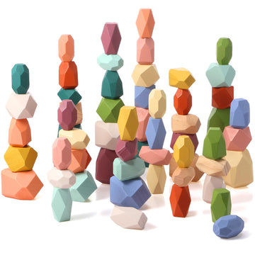 Jenaai 60 Pcs Stacking Rocks Montessori Toys For 1+ Year Old Colorful Wooden Balance Stones Baby Easter Basket Stuffers Blocks S