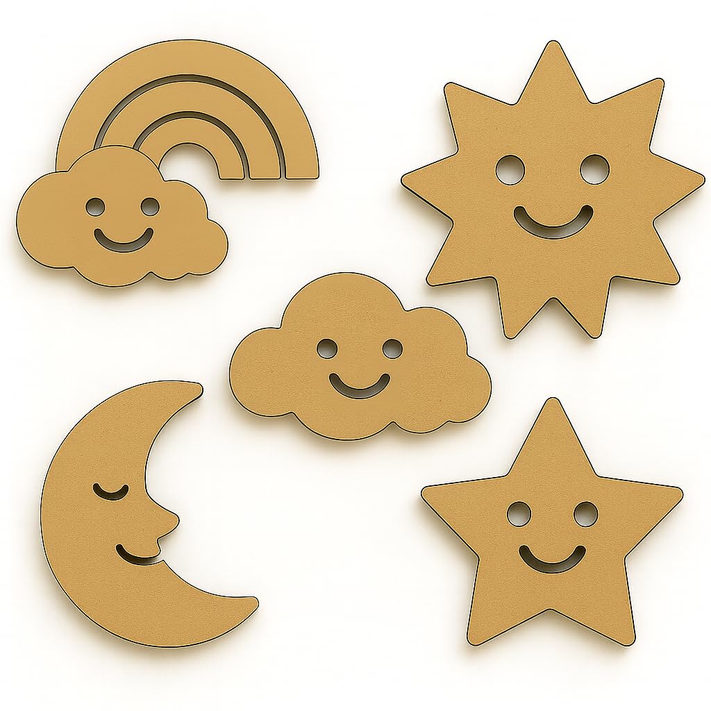 LetS Diy Kids Painting Kit  5 Mdf Cutouts (Star, Moon, Sun, Cloud, Rainbow) With Smile Faces | 4 Inch Each | Diy Craft Kit Wit