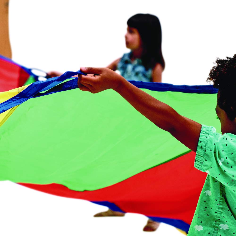 Excellerations Brawny Tough 12-Foot Rainbow Play Parachute For Kids With 12 Handles, Kids Toy, Gym Parachute