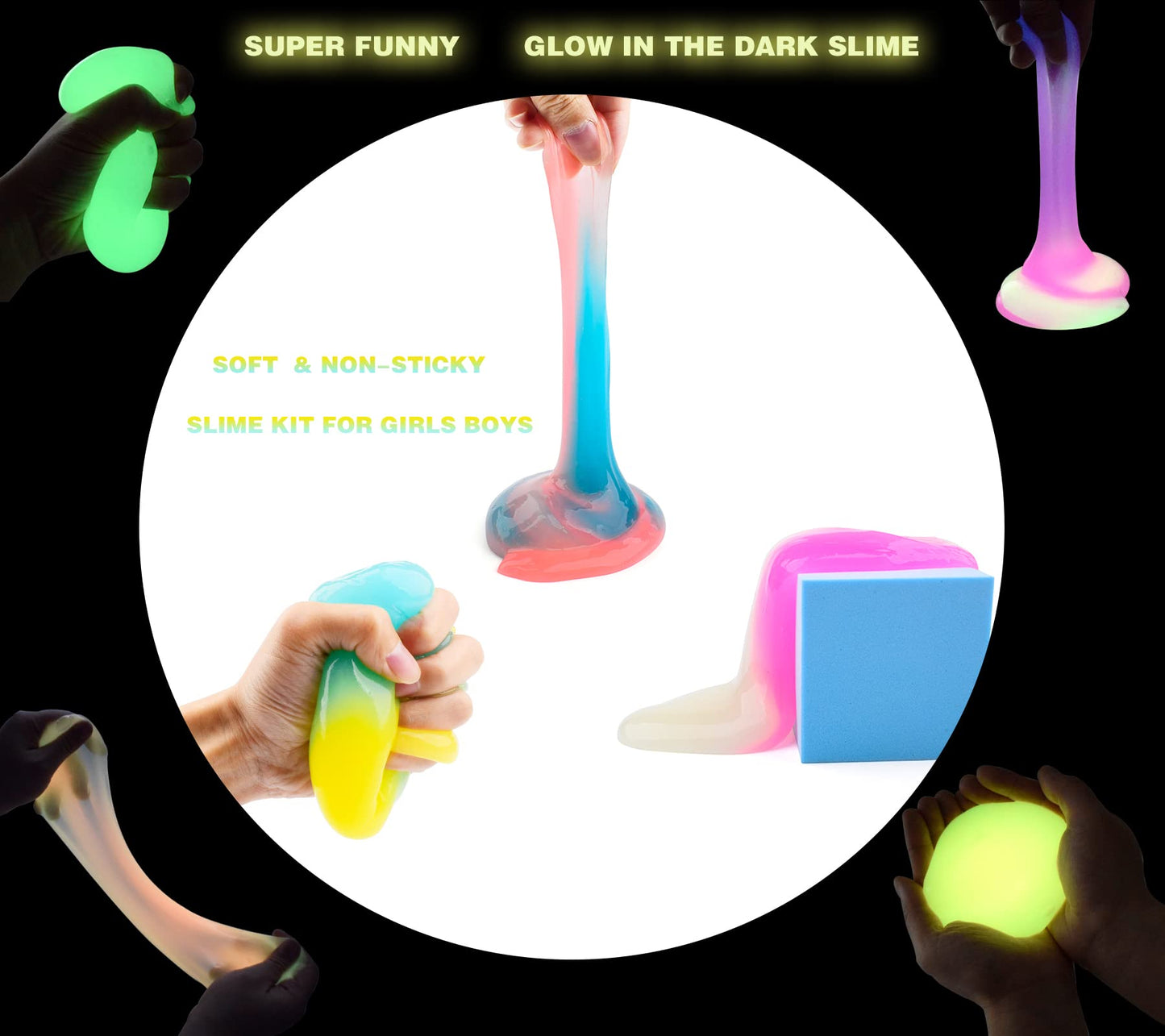 30 Pack Glow In The Dark Slime Kit, Mini Slime Party Favors, Crystal Galaxy Slime With With Multi Colors - Blue, Pink, Yellow, O