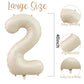40 Inch Cream White 2 Balloon Numbers, Large Number 2 Balloon Foil Helium Number Balloons, Big 2 Mylar Birthday Balloons For Boy