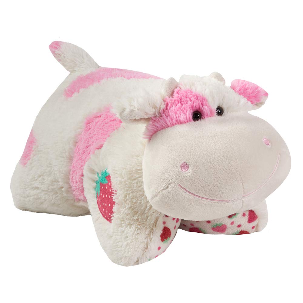 Pillow Pets 30” Jumboz Sweet Scented Strawberry Milkshake Cow Stuffed Animal Plush Toy