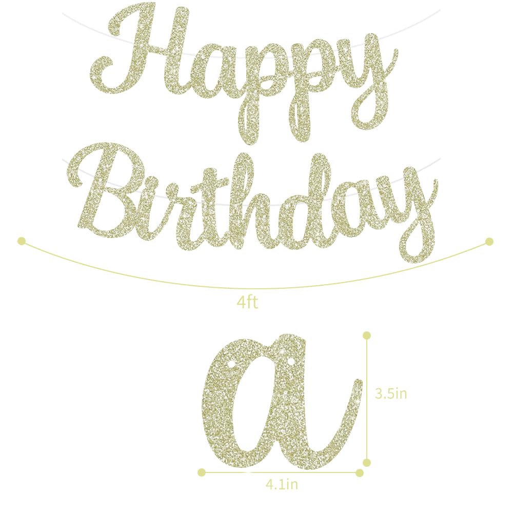 Beishida Light Gold Happy Birthday Banner - No Diy,10Feet,Pre-Strung-Glitter Happy Birthday Sign, Happy Birthday Garland,Happy B