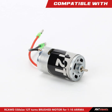 RCAWD 550 12T Brushed Motor for 1/10 ARRMA 3s &Mega Vorteks Senton Granite Big Rock Typhon, Slash 4x4 2WD Redcat Volcano EPX ECX