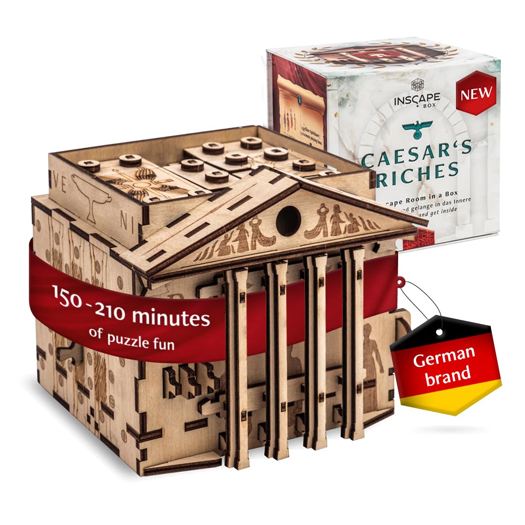 INSCAPE Caesars Riches Puzzle Box - Escape Room in A Box for mature-themeds - Cluebox - Mind Puzzles for mature-themeds - Puzzle Boxes with Hidden Compartments - Puzzle Boxes for mature-themeds - Wooden Puzzle Box