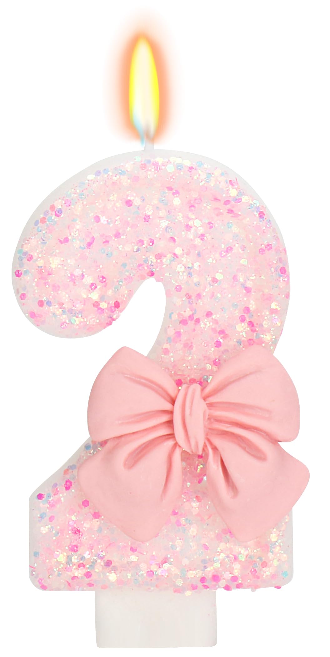ElekFX Birthday Candle for Cake, 2 Candle - Pink Glitter with Bowknot, 2.76 inch Happy Birthday Candle, Cake Topper Decoration f