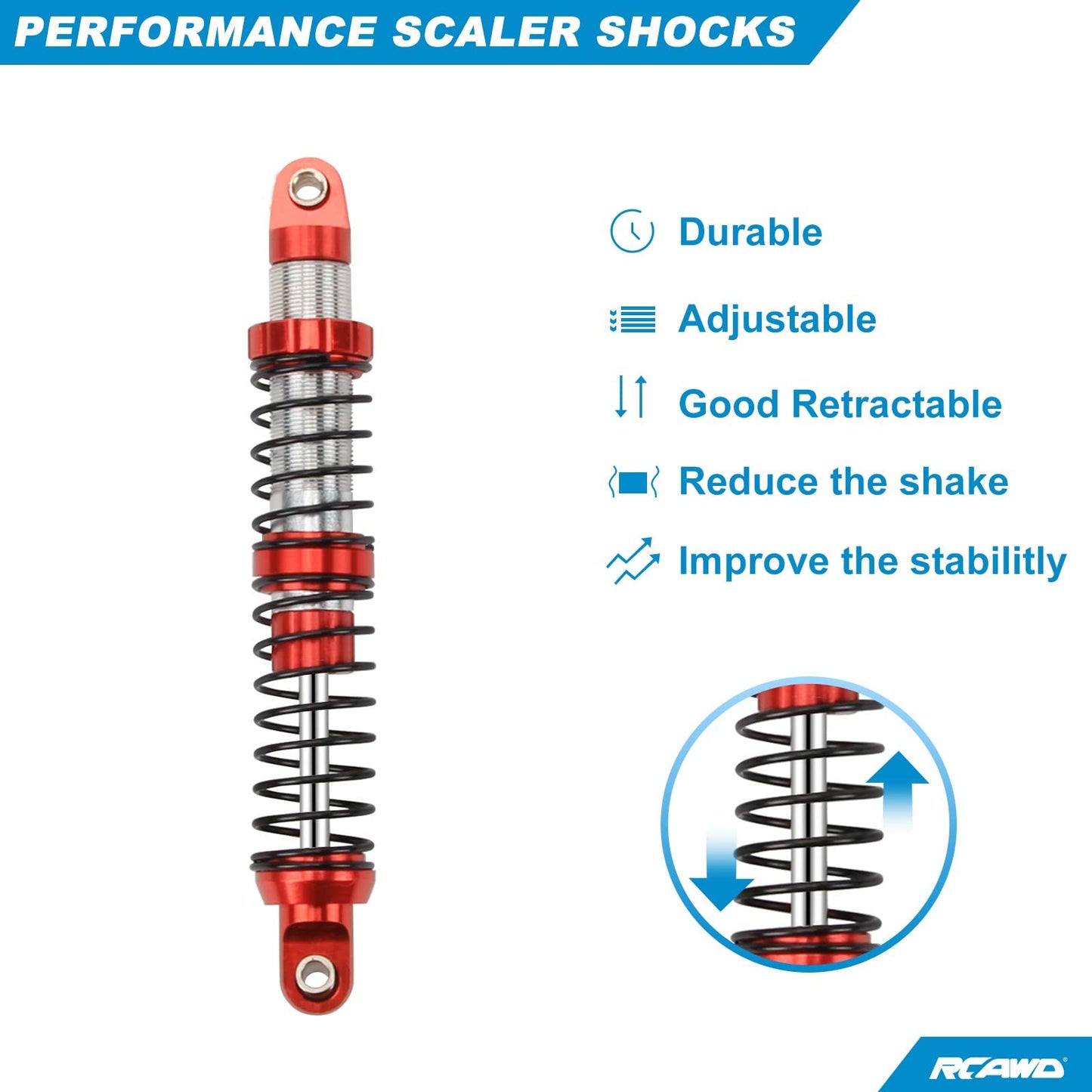 RCAWD 100mm Shock Absorber Damper Universal for a lot of 1/10 RC Cars, Full Aluminum RC Shock Upgrades, 7075 Adjustable Shocks w