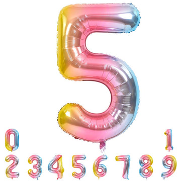 Toniful 40 Inch Rainbow Large Numbers Balloons 0-9, Number 5 Digital 5 Helium Balloons, Foil Mylar Big Number Balloons For Birth