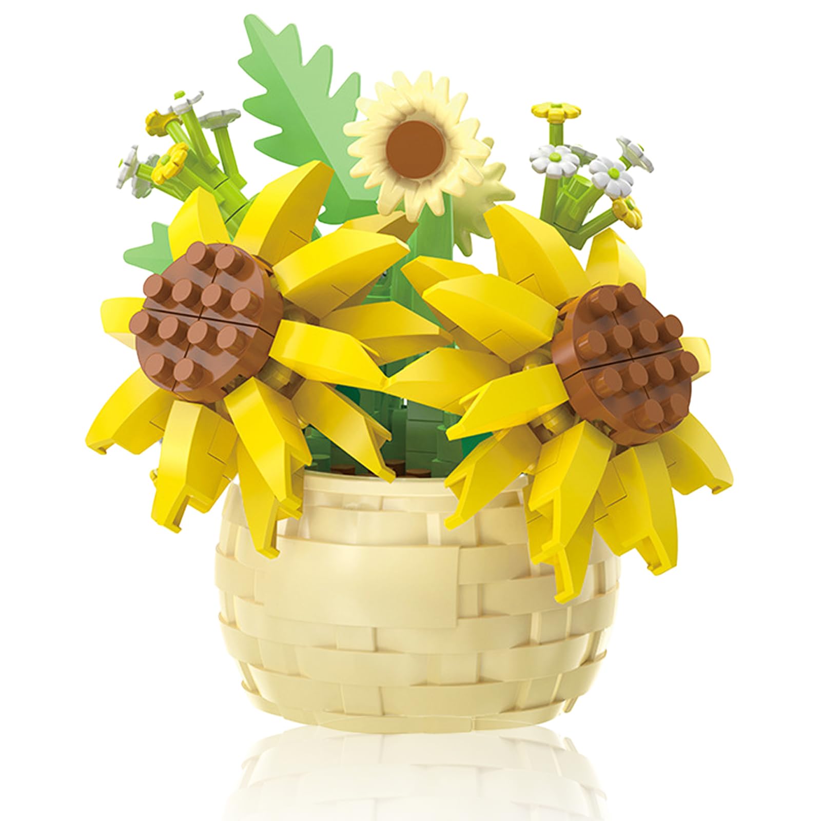 Vilbocr Mini Flowers Building Block Set Flower Blocks Toys Plants and Succulent Toys Building Block Flowerpot Botanical Collection Birthday Gift for Girls Boys mature-themeds Kids Ages 6+ (Sunflower 162Pcs)