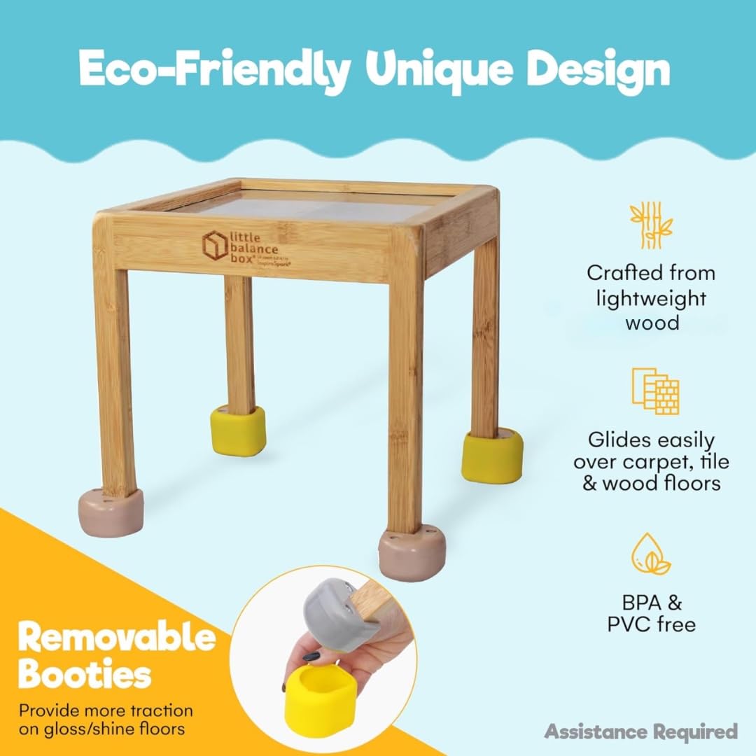 Little Balance Box, Best Push Pull Walker Toy, 2-In-1 No Wheels Spring Feet, Wooden Walker, Girl Boy Toddler Walker Push Stand Toys, Toddler, Child Activity Table (Beige + Booties)
