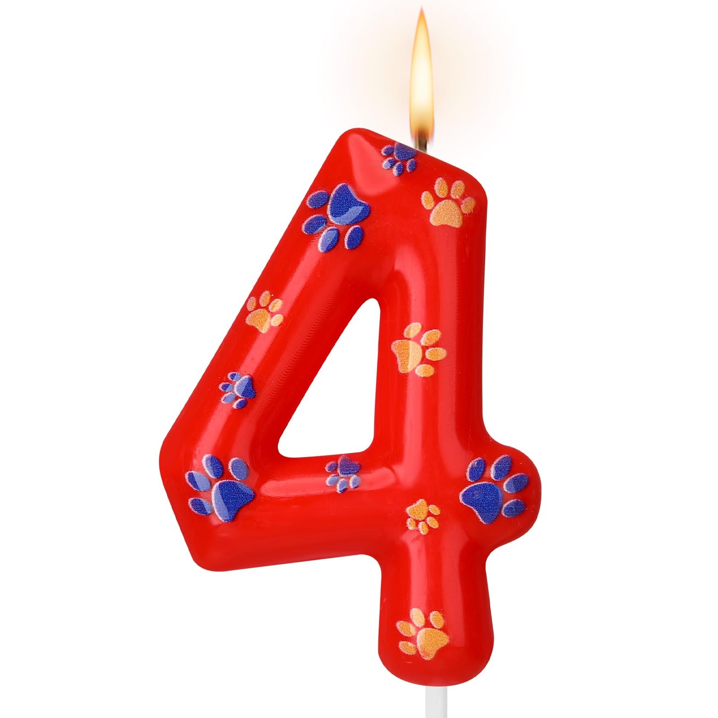 Conelist Number 4 Dog Paw Birthday Candles Dog Patrol Toppers Candles Blue Yellow and Red Dog Paw Numeral Birthday Cake Topper f