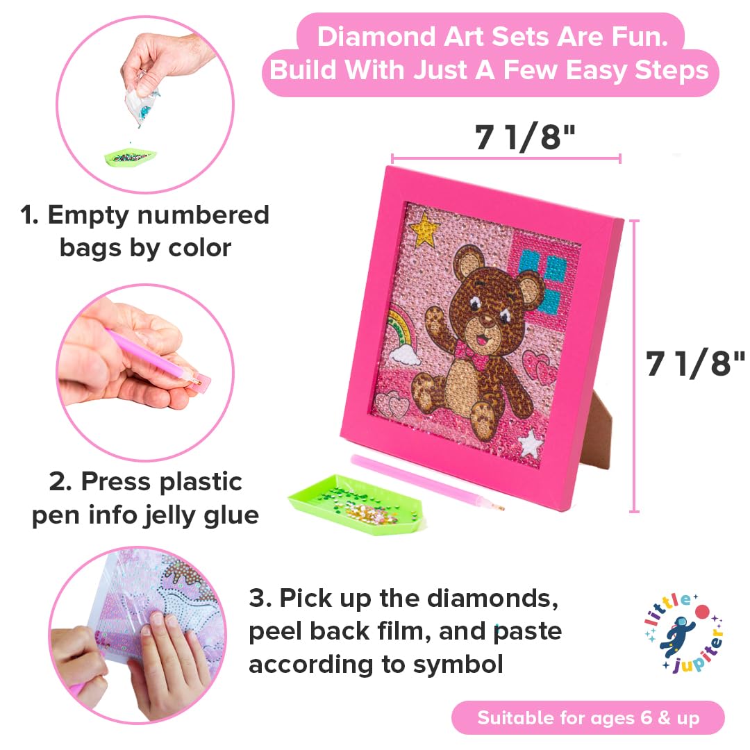 Little Jupiter Diamond Art Kits for Kids w/ 7 1/8  x 7 1/8  Frame - Kids Diamond Art - Kids Diamond Craft Kits - Kids Diamond Ar