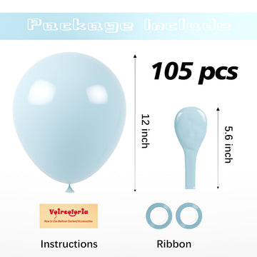 Voircoloria 105Pcs Pale Aqua Balloons 12Inch Party Latex Balloons For Boys Girls Birthday Baby Shower Gender Reveal Wedding Sunf