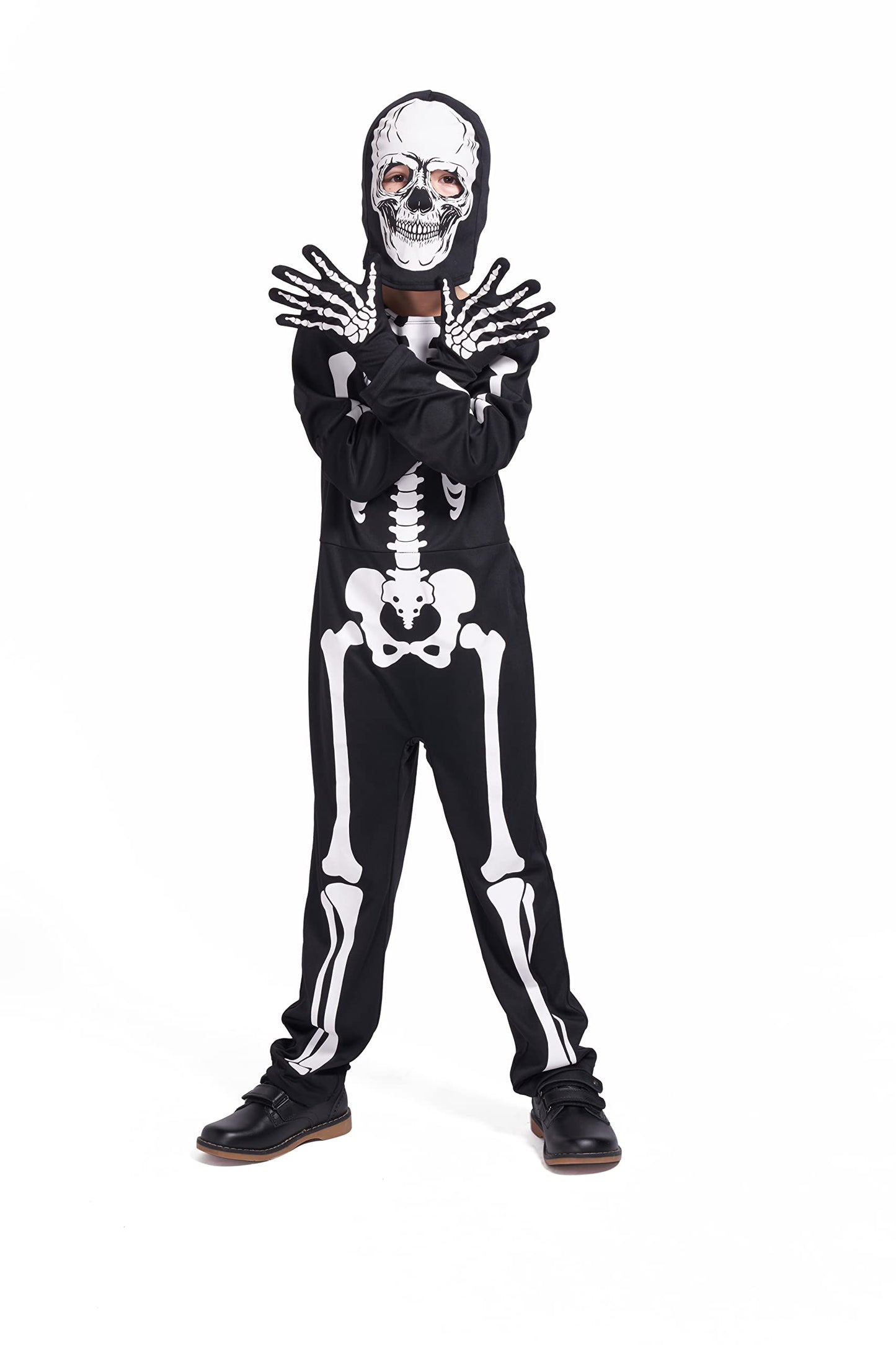 Wizland Halloween Costume Glow In The Dark Skeleton Costume Halloween Skeleton Outfit For Boys,Girls 9-11Years