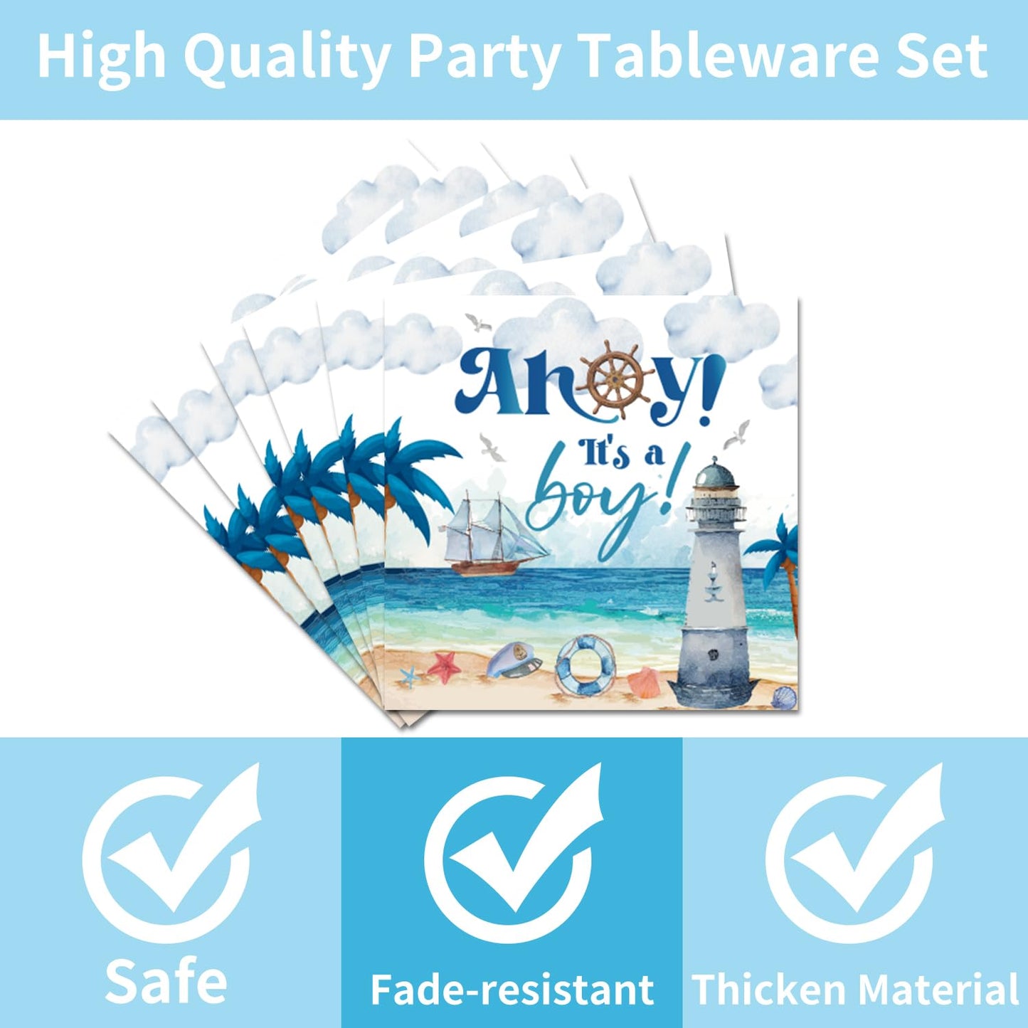 Engoeagle Ahoy Its A Boy Baby Shower - Nautical Themed Plates And Napkins Party Supplies Ahoy Nautical Boy Baby Shower Party Dec