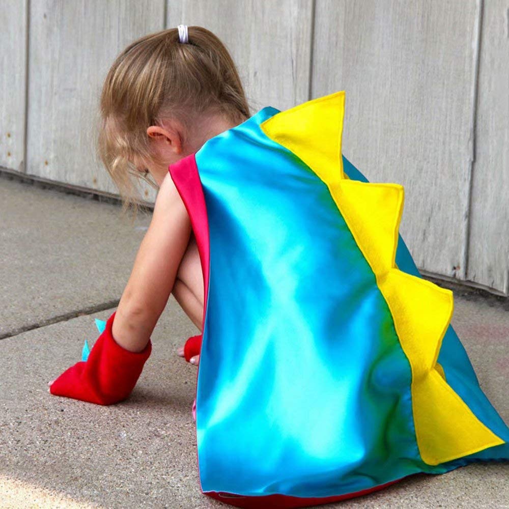 Qiaoniuniu Dinosaur Dragon Cape And Gauntlets Halloween Costume Boy Girl Toddler Dress Up Clothes 2-6 Years Old Color Light Blue