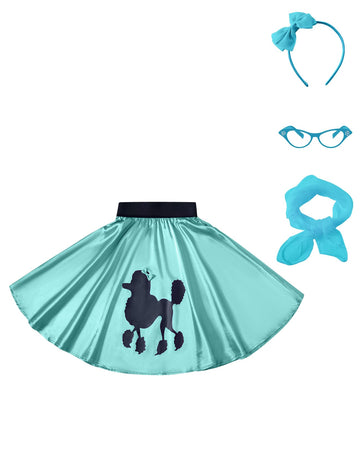Inbakjade Girls Poodle Skirt 50S Costume Accessories Glasses, Scarf, Headband For Kids Halloween Costume(Blue,6-8T)