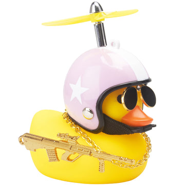 wonuu Rubber Duck Car Ornaments Cool Yellow Duck Car Dashboard Decorations Squeaky Glasses Duck with Propeller Helmet for Car ccessories Dashboard (White&Pink-Yellow G)
