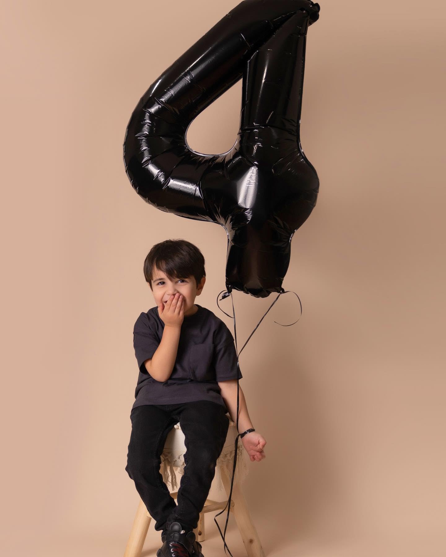 Black Number 4 Balloon 40 Inch, 4 Balloon Number, 4Th Birthday Decorations, Black Party Supplies For Boys Girls
