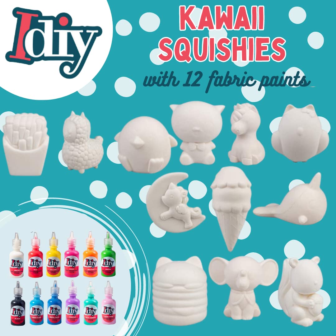 Diy Party Craft Kit Jumbo 4-6'' Blank Squishies (12Pc) W Fabric Paint (12Pk) Combo-White Kawaii Slow Rising Squishy Toys For Pai