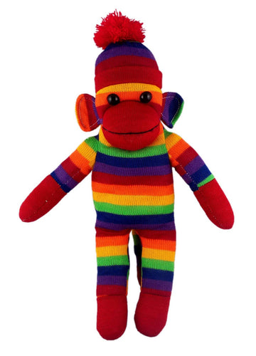 Plushland Adorable Sock Monkey, The Original Traditional Hand Knitted Stuffed Animal Toy Gift-For Kids, Babies, Teens, Girls And Boys Baby Doll Present Puppet (16'' Rainbow)