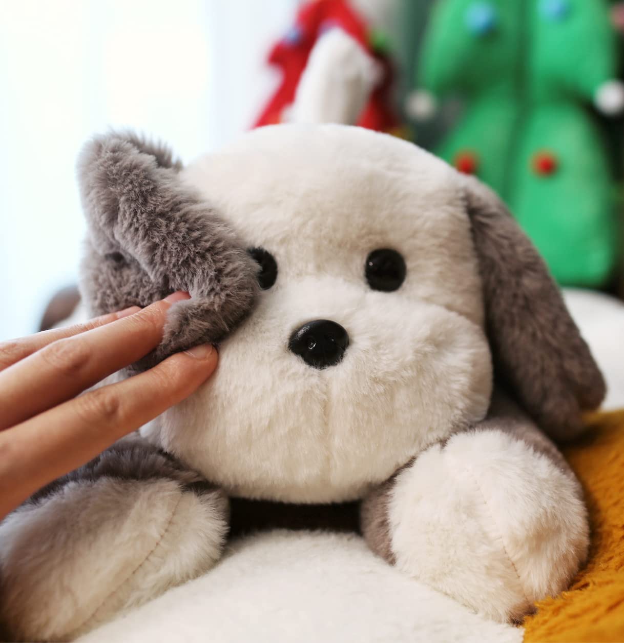 Uoozii 16'' | 3 Pounds Grey & White Dog Weighted Stuffed Animals - Cute Weighted Plush Toy Comfort Big Weighted Throw Pillow Gif
