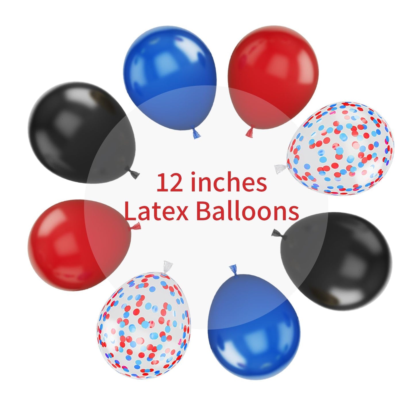 Red Blue Black Balloon Set, 12 Inch Matte Red Black And Royal Blue Latex Balloon With Red Blue Confetti Balloons For Super Spide