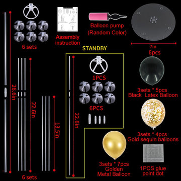 Toniful 6 Set Balloon Centerpieces For Table Black Gold Confetti Balloon Stand Kit For 2024 Graduation Party Decoration Birthday