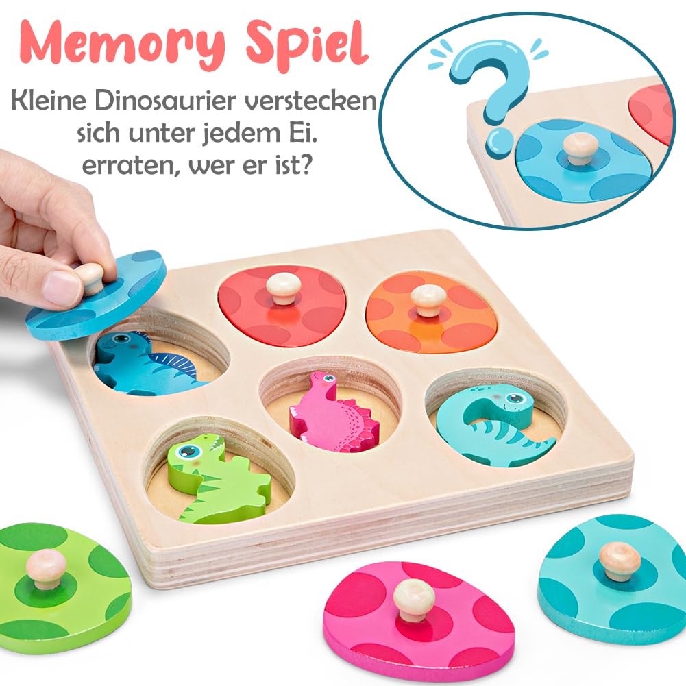 Lzdmy Montessori Wooden Puzzle For Toddlers 1-3, Dinosaur Egg Wooden Toy For 2+ Year Old, 1 Year Old Boy And Girl Gifts, Baby Pu
