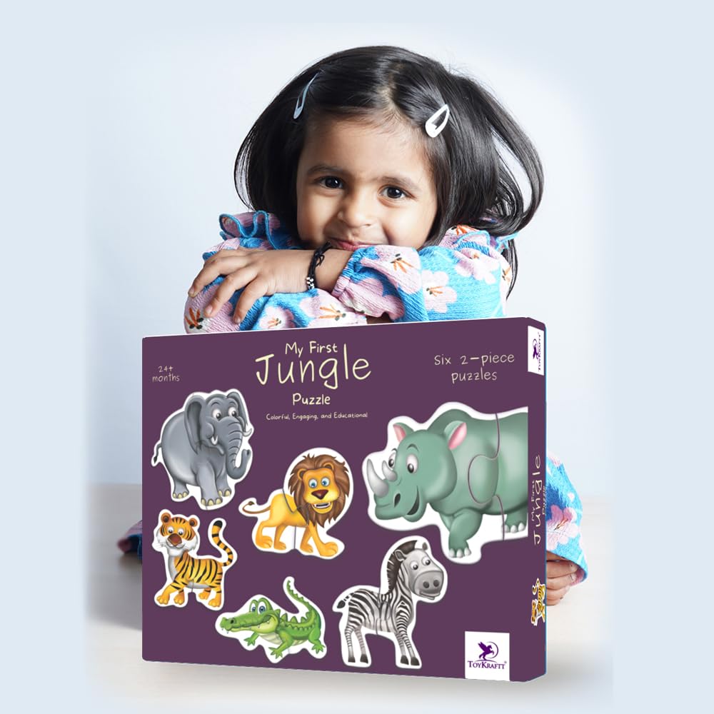 TOYKRAFTT Chunky Infant Floor Puzzle Toy, 2 Piece Puzzles for Kids Age of 2-3 Years, Educational Toys My First Jungle Animal Puz