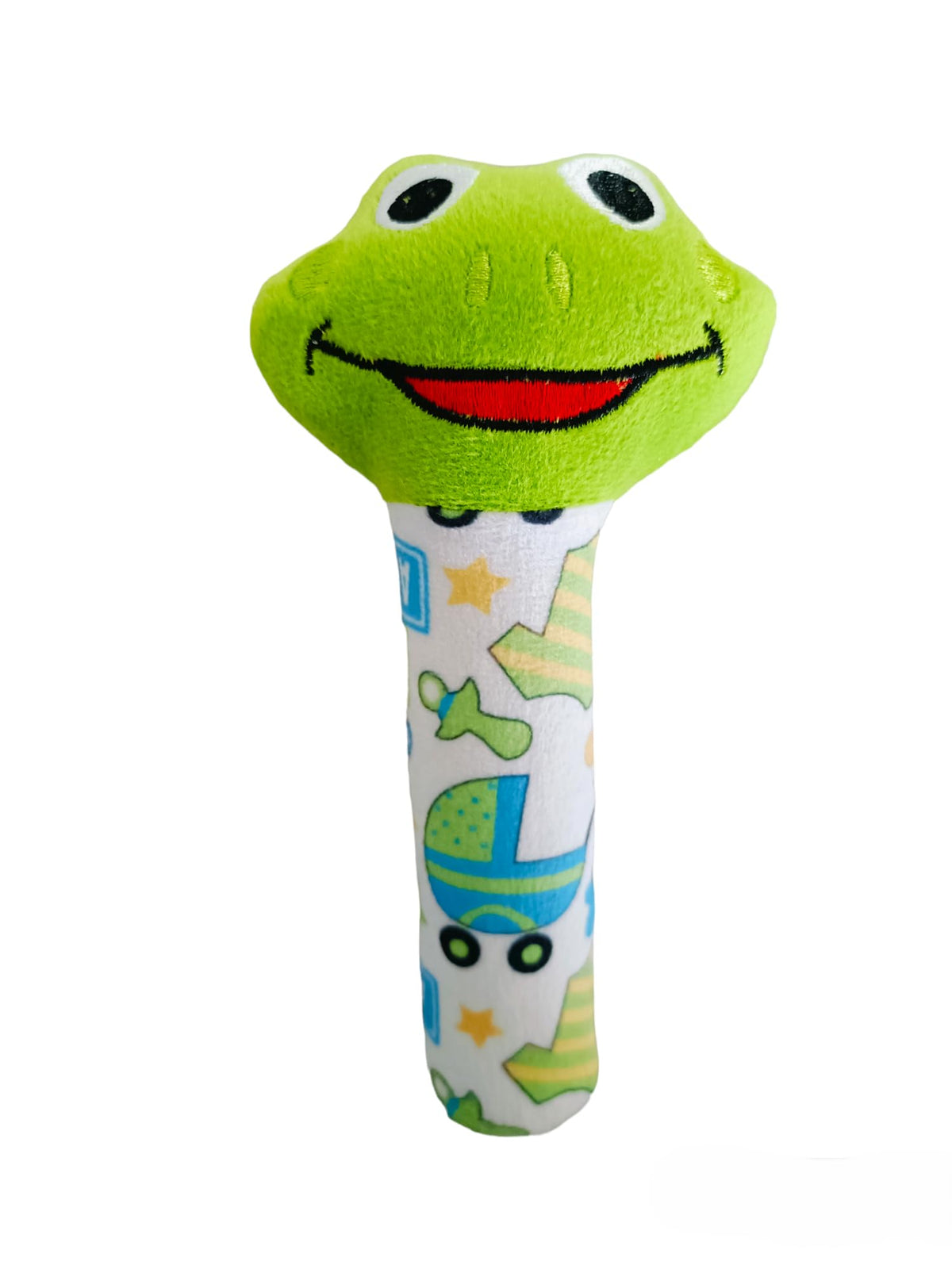 Minku Creations Baby Rattle Soft Toy With Squeeze Handle  Squeaky Sound For Babies & Toddlers (Green),Pack Of 1