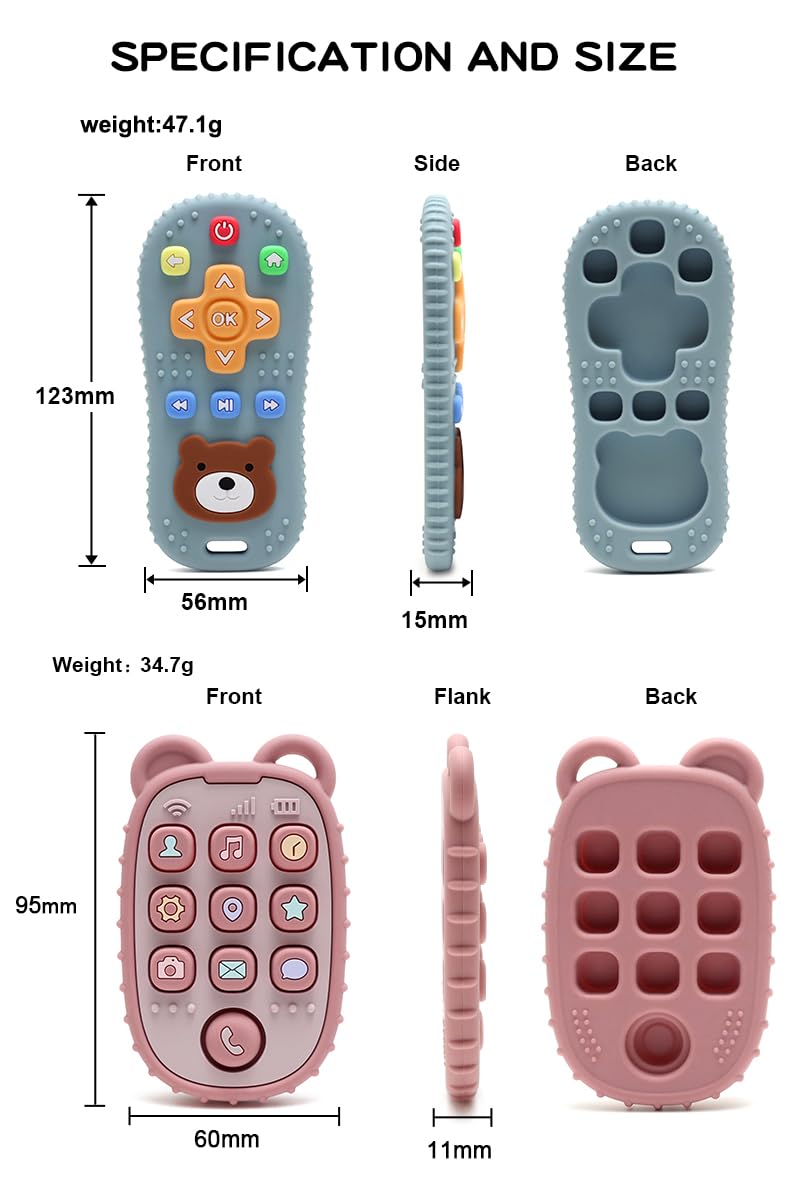 HippoBaby Silicone Teething Toys - 2-Pack Remote Control & Phone, BPA-Free, Dark Blue/Grey