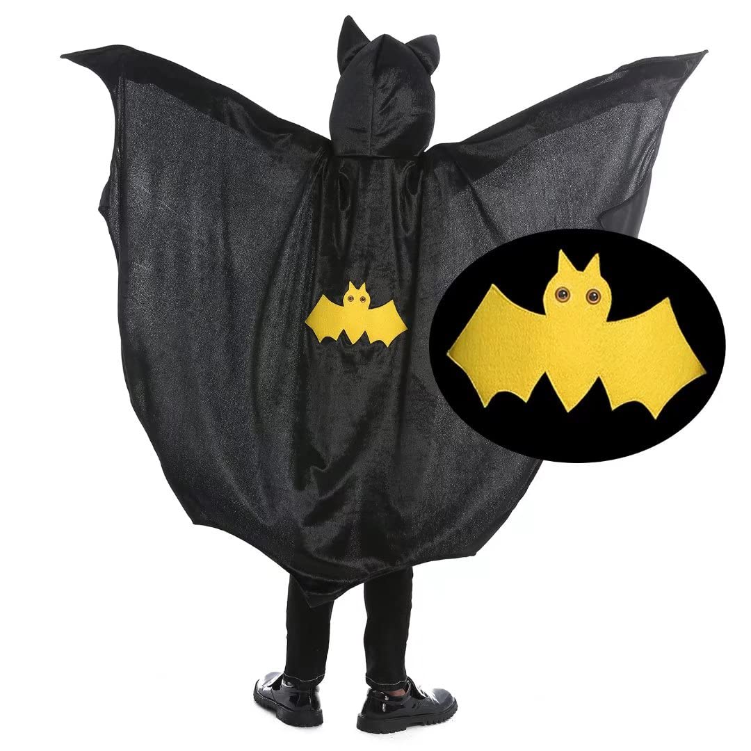 Superhero Dress Up Costumes Cosplay Bat Cape With Hat For Kids Boys Girls Halloween Superhero Theme Party Favors Color Black 6-9 Years Old