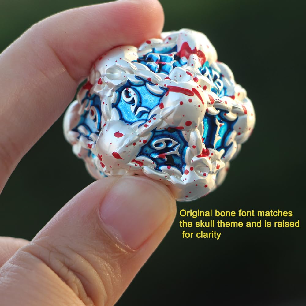 Dndwow Big Metal Skull D20 Dice Silver Bloody Red Blue For Role Playing Games - Bksbr