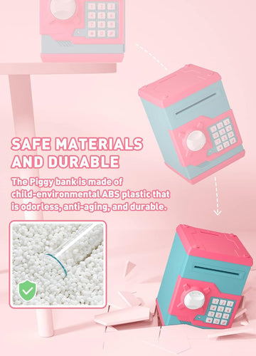 Playsheek Piggy Bank For Girls Boys Large Electronic Money Coin Banks With Password Protection, Automatic Paper Money Scroll Sav