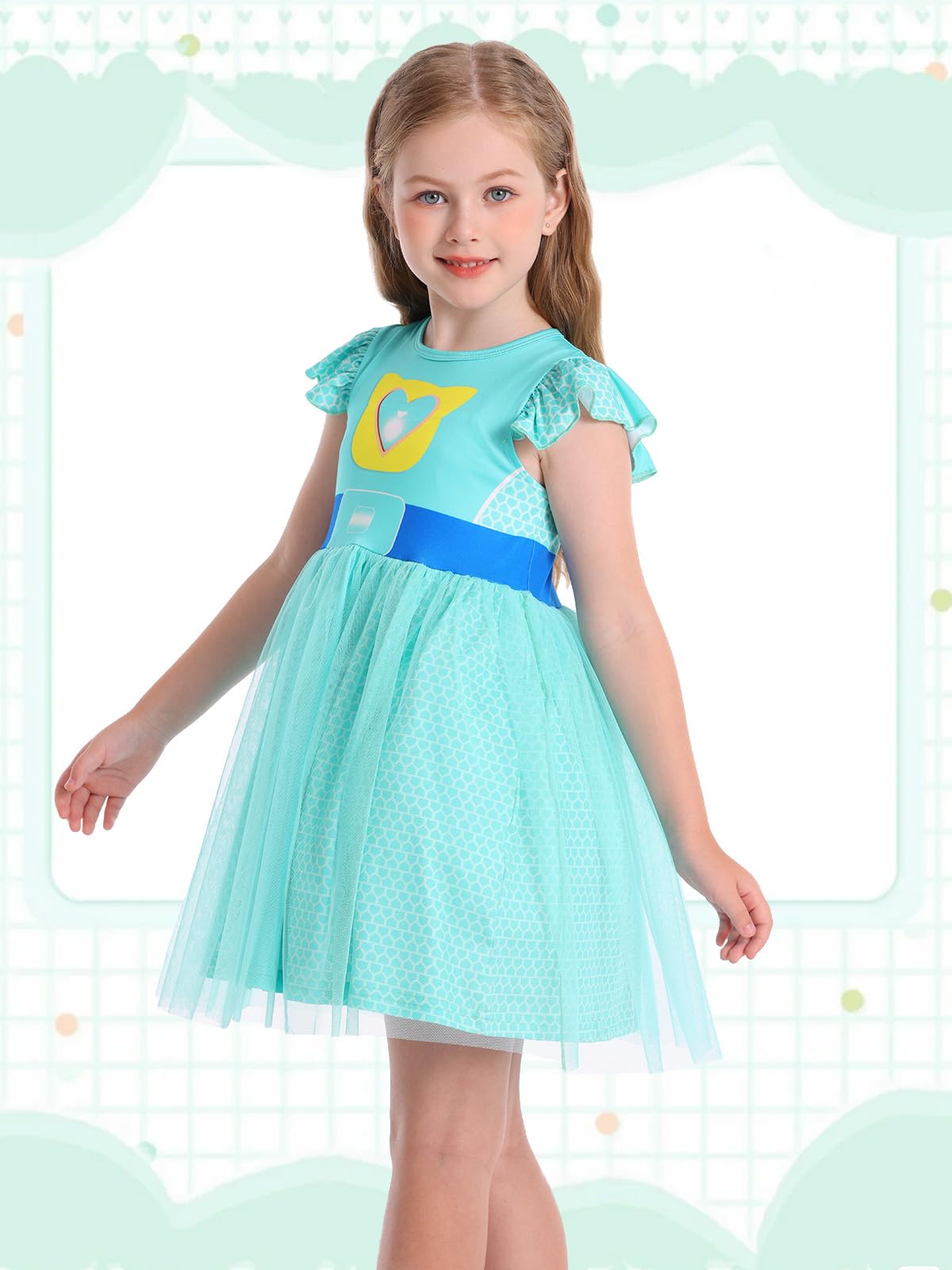 Marendyee Girls Kitties Costume Dress Birthday Party Halloween Cosplay Outfit for Kids Tulle Mesh Dresses