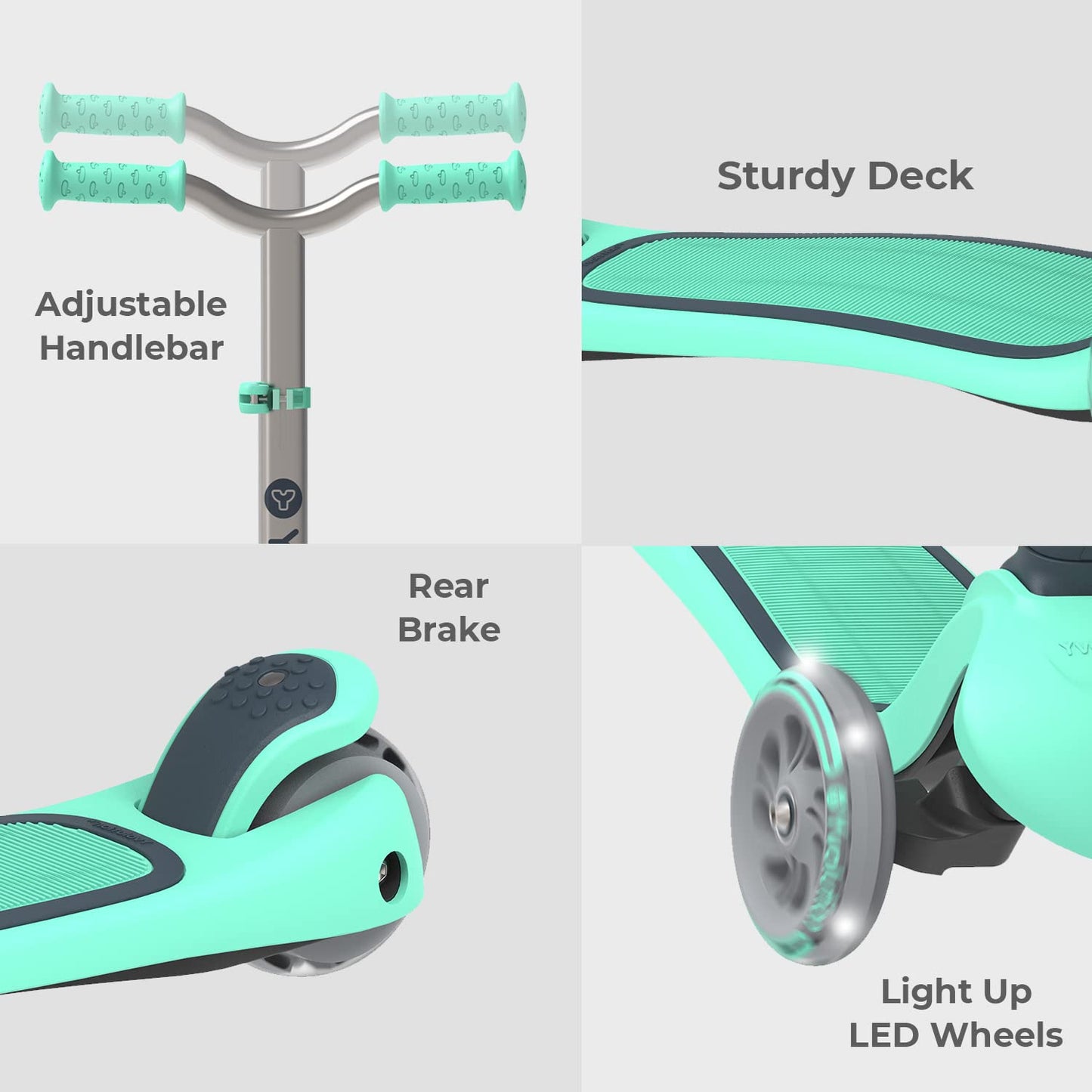 Yvolution Y Glider Air Scooter for Kids, 3-Wheel, Adjustable Height, LED Lights, Green, Model YS30G1
